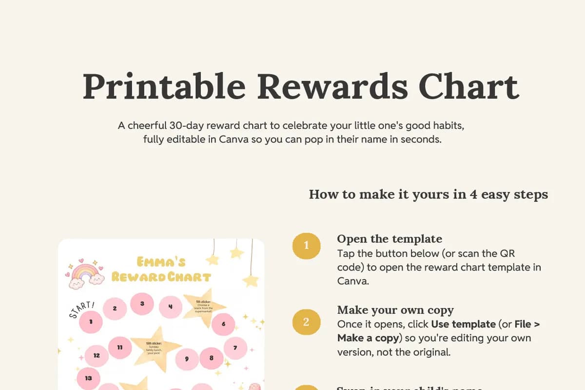 The first page of Rewards Chart (Pink & Yellow)